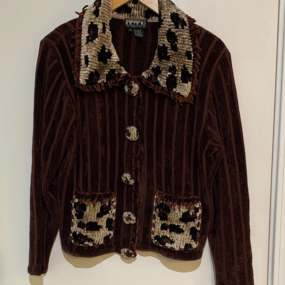 Berek Brown Striped Blazer with Leopard Print Accents